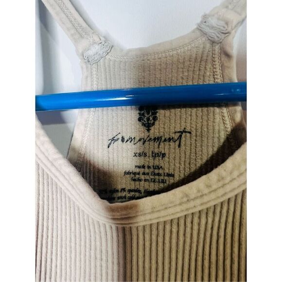 Free People FP Movement Happiness Runs Tank Top Ribbed Crop Ice Gray Taupe Tan N - Picture 3 of 7